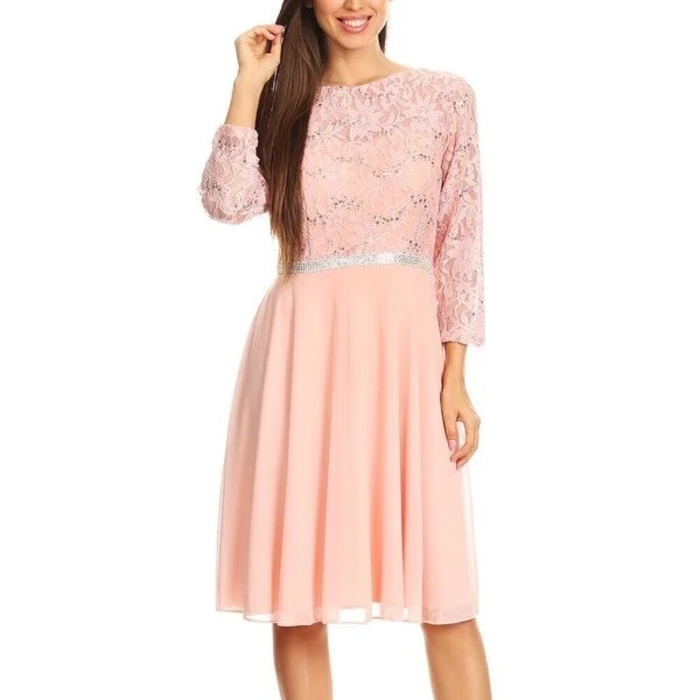 Celavie Bridesmaid Formal Gown Short CV6303-BLUSH PINK- SIZE L - NWTags